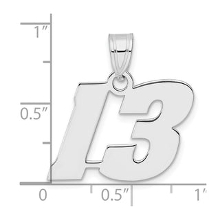 14k White Gold Polished Block Number 13 Pendant