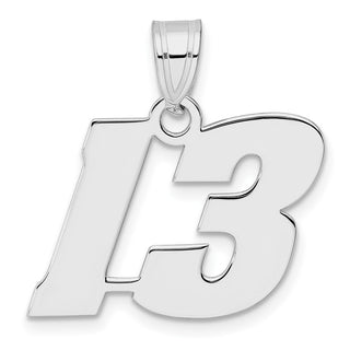14k White Gold Polished Block Number 13 Pendant