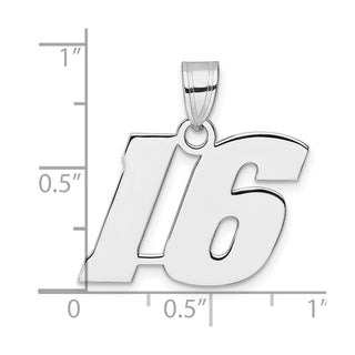 14k White Gold Polished Block Number 16 Pendant