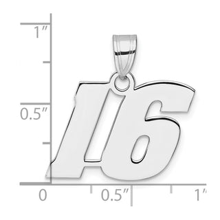 14k White Gold Polished Block Number 16 Pendant