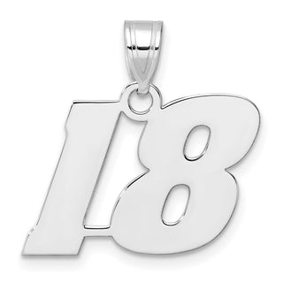 14k White Gold Polished Block Number 18 Pendant