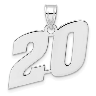 14k White Gold Polished Block Number 20 Pendant