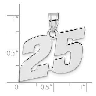 14k White Gold Polished Block Number 25 Pendant