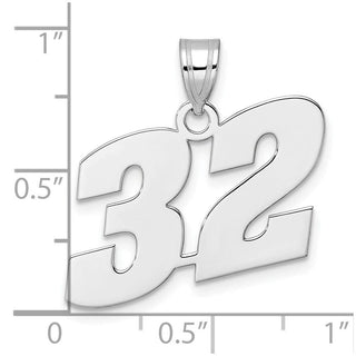 14k White Gold Polished Block Number 32 Pendant