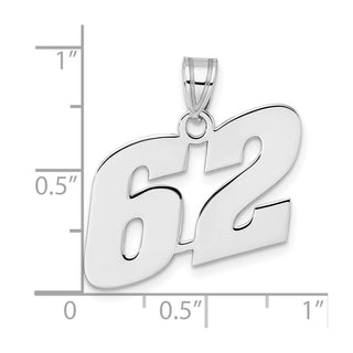 14k White Gold Polished Block Number 62 Pendant