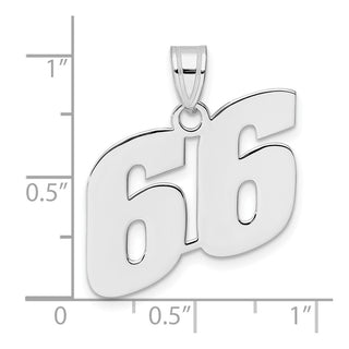 14k White Gold Polished Block Number 66 Pendant
