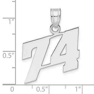 14k White Gold Polished Block Number 74 Pendant