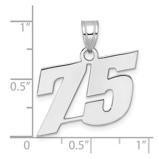 14k White Gold Polished Block Number 75 Pendant