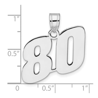 14k White Gold Polished Block Number 80 Pendant