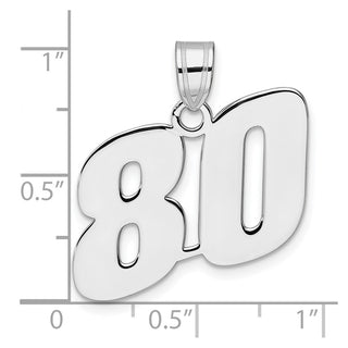 14k White Gold Polished Block Number 80 Pendant