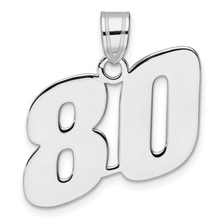 14k White Gold Polished Block Number 80 Pendant