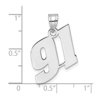 14k White Gold Polished Block Number 91 Pendant