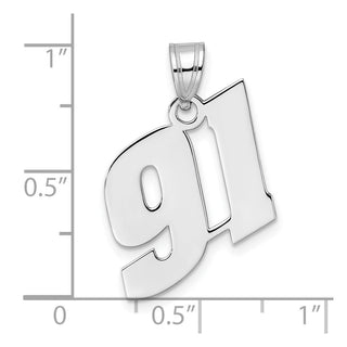 14k White Gold Polished Block Number 91 Pendant