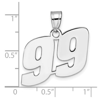 14k White Gold Polished Block Number 99 Pendant