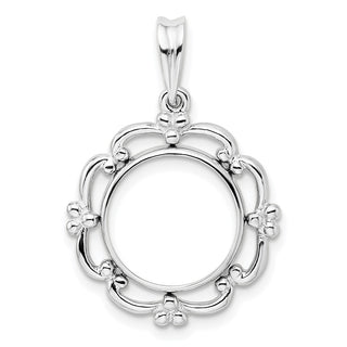 14k White Gold Polished Filigree 13.0mm Prong Coin Bezel Pendant