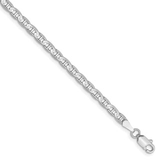 7" 14k White Gold 3mm Concave Anchor Chain Bracelet