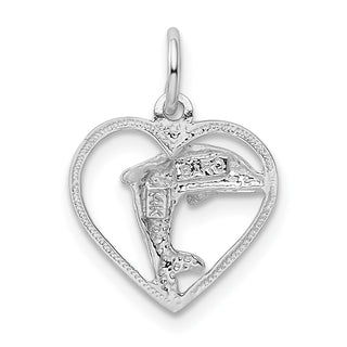 14K White Gold Dolphin In Heart Charm
