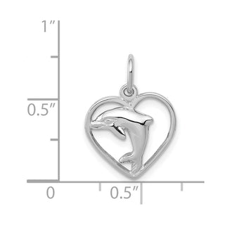 14K White Gold Dolphin In Heart Charm