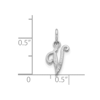 14k White Gold Casted Initial V Charm