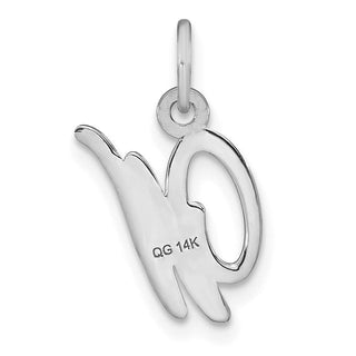 14K White Gold Casted Script Letter W Initial Charm