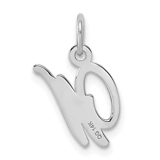 14K White Gold Casted Script Letter W Initial Charm