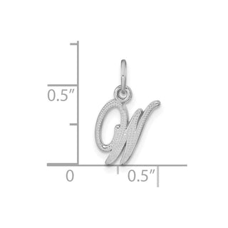 14K White Gold Casted Script Letter W Initial Charm