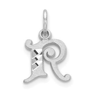 14K White Gold Diamond-cut Initial R Charm