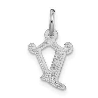 14K White Gold Diamond-cut Initial V Charm
