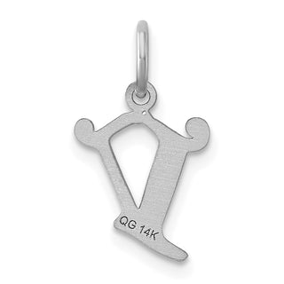14K White Gold Diamond-cut Initial V Charm