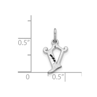 14K White Gold Diamond-cut Initial V Charm