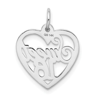 14K White Gold Sweet 16 Heart Charm
