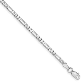 9" 14k White Gold 2.75mm Flat Figaro Chain Anklet