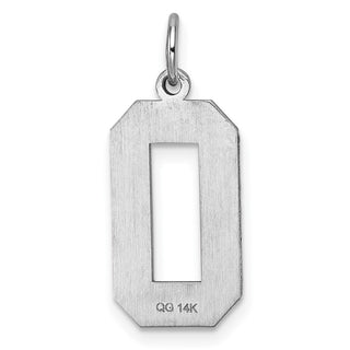 14k White Gold Casted Large Diamond-Cut Number 0 Pendant