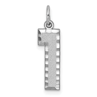 14k White Gold Casted Large Diamond-Cut Number 1 Pendant