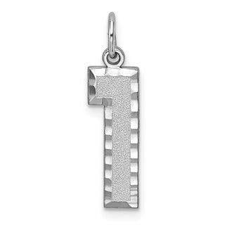 14k White Gold Casted Large Diamond-Cut Number 1 Pendant