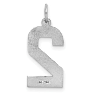 14k White Gold Casted Large Diamond-Cut Number 2 Pendant