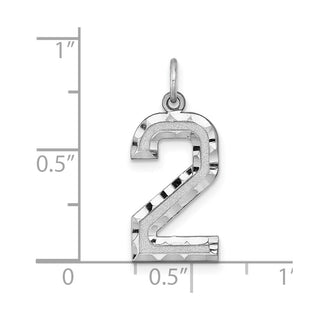 14k White Gold Casted Large Diamond-Cut Number 2 Pendant