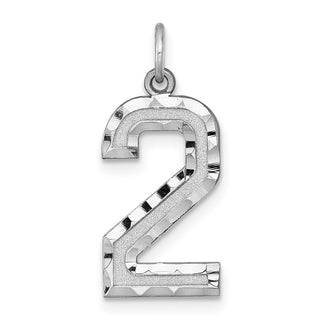 14k White Gold Casted Large Diamond-Cut Number 2 Pendant