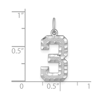 14k White Gold Casted Large Diamond-Cut Number 3 Pendant