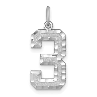 14k White Gold Casted Large Diamond-Cut Number 3 Pendant
