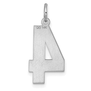 14k White Gold Casted Large Diamond-Cut Number 4 Pendant