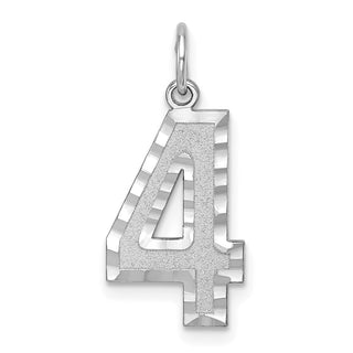 14k White Gold Casted Large Diamond-Cut Number 4 Pendant