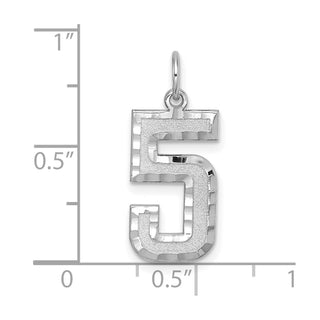 14k White Gold Casted Large Diamond-Cut Number 5 Charm