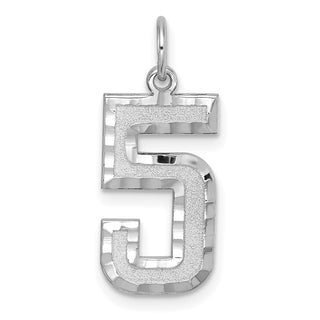 14k White Gold Casted Large Diamond-Cut Number 5 Pendant