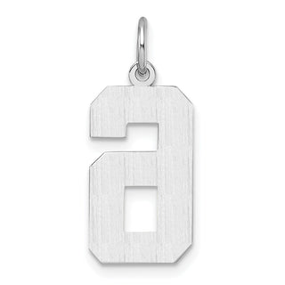 14k White Gold Casted Large Diamond-Cut Number 6 Pendant