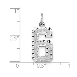 14k White Gold Casted Large Diamond-Cut Number 6 Pendant