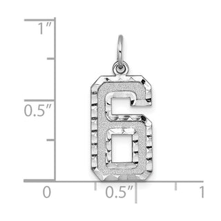 14k White Gold Casted Large Diamond-Cut Number 6 Pendant