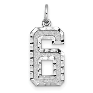 14k White Gold Casted Large Diamond-Cut Number 6 Pendant