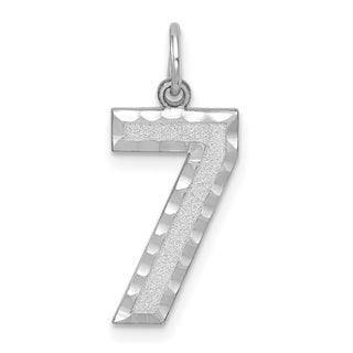 14k White Gold Casted Large Diamond-Cut Number 7 Pendant