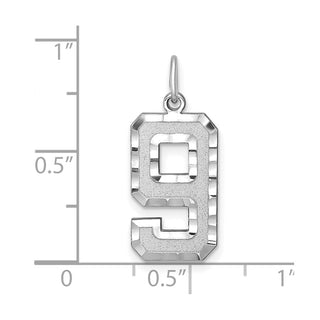 14k White Gold Casted Large Diamond-Cut Number 9 Pendant